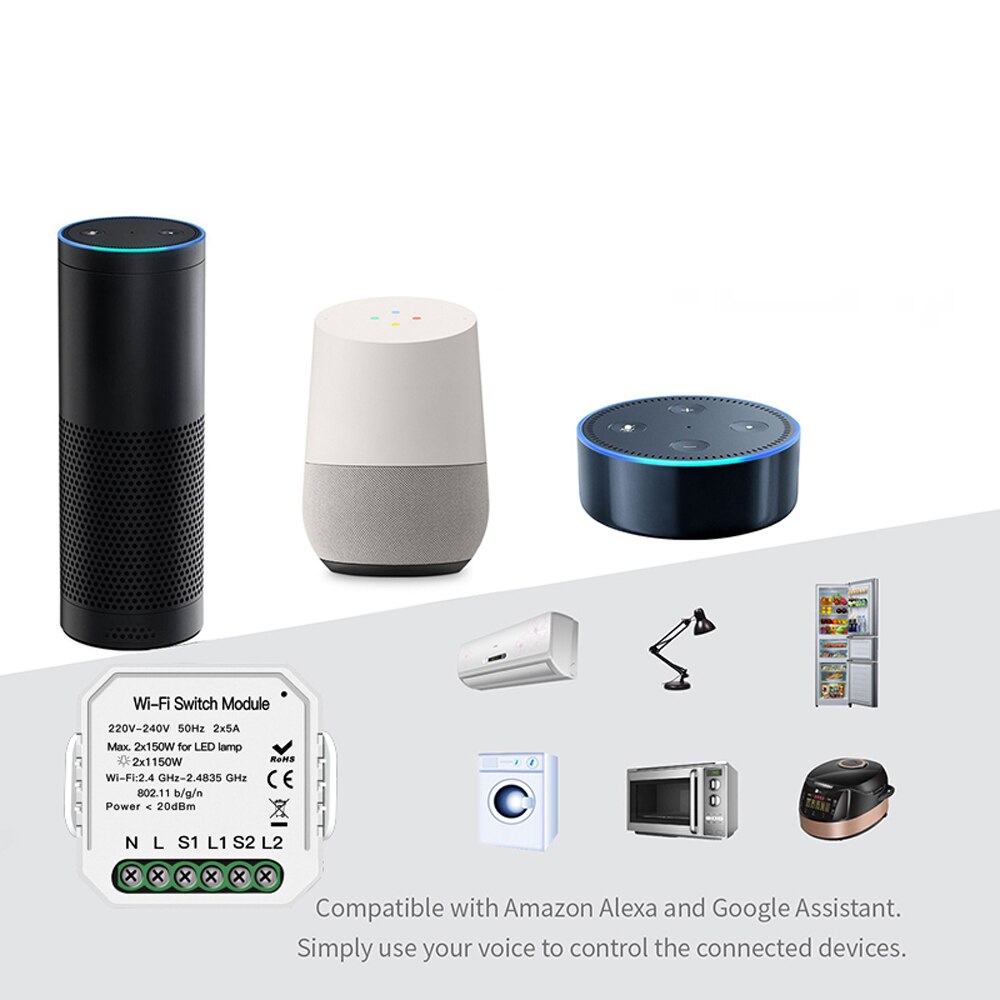 KKMOON 220-240V WIFI Intelligente Licht Schalter DIY Unterbrecher Modul APP Fernbedienung 2 Gang 2 Weg 2 * 5A