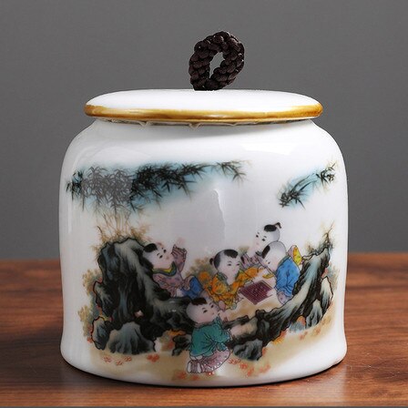 Jingdezhen-tarro hermético de cerámica para el hogar, latas de té, café, a prueba de humedad, contenedor de especias de grano de cocina: H  11.8X11CM  640ML