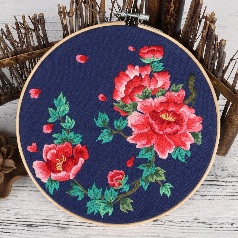 Kit de bordado de flores de verano, Hortensia, peonía, manualidades de punto de cruz para principiantes (sin ARO): A