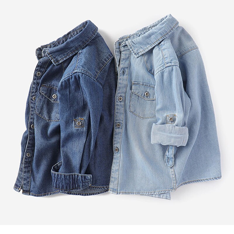 Camisas de para niños, Camisa vaquera de manga larga informal, ropa para niños grandes, Tops para niños de 3 a 15 años, BC191