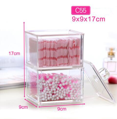 Boîte de rangement carrée transparente pour coton-tige, boîte acrylique transparente, dissolvant de maquillage, coton cosmétiques, bijoux, rouge à lèvres: C55
