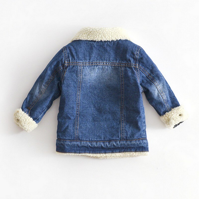 Denim Jacke Für Mädchen Jungen Herbst Winter Kaschmir Verdicken Jeans Mantel freundlicher Kleidung Warme Oberbekleidung Baby Denim Jacken 1-6Y