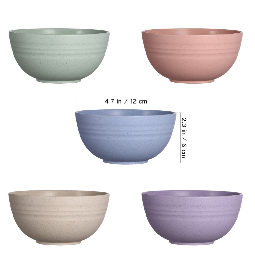Hemoton 5Pcs 12Cm Tarwe Stro Slabakken Onbreekbaar Mixing Bowls Herbruikbare Vaatwasser En Magnetron Veilig Soep Kommen Voor thuis Kitc