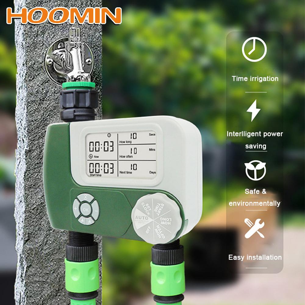 HOOMIN Battery Operated Auto Digital Hose ​Faucet Timer Garden Water Timers Programmable with 2 Outlet Irrigation Controller