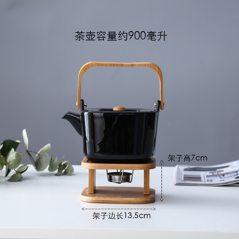 12pcs Ceramic Flower Tea Cup Set Household Afternoon Tea with Shelf Candle Heating Tea Set Combination Tea Pot Luxury Tea Set: black suit A