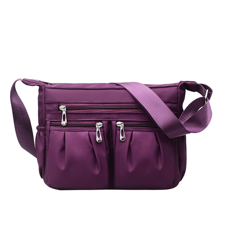 Múltiples compartimento bolso de las mujeres Bolsa Bandolera de pecho paquete bolso de Nylon impermeable mochila con una sola Correa nueva: C purple