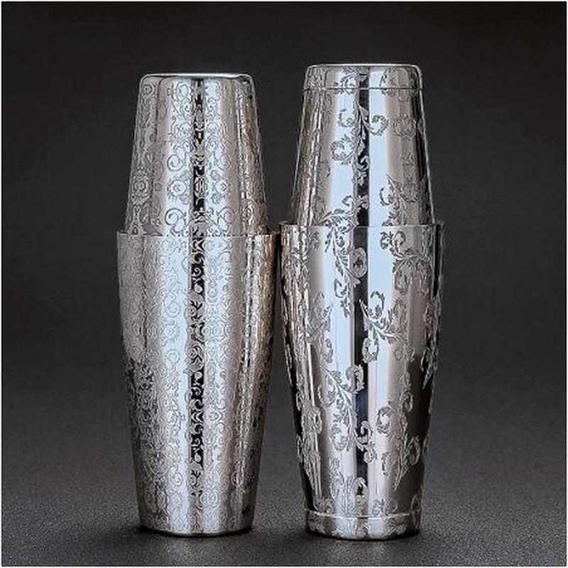Boston cocktail shaker med etsat mönster, ovägt bar cocktail shaker tin set  - 800ml zm103111