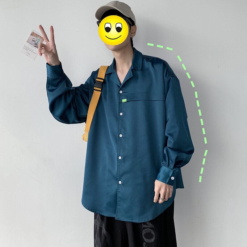 Klänningskjorta herr enfärgade affärs-vardagsskjortor herr streetwear social herrskjorta vild lös långärmad skjorta: Grön / Xl