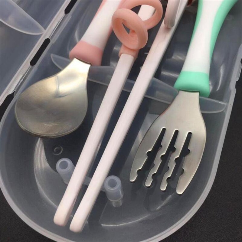 impostato di bacchette per forchetta per cucchiaio per bambini orso dei cartoni animati cucchiaio per alimenti per bambini impostato di posate per bambini in acciaio inossidabile