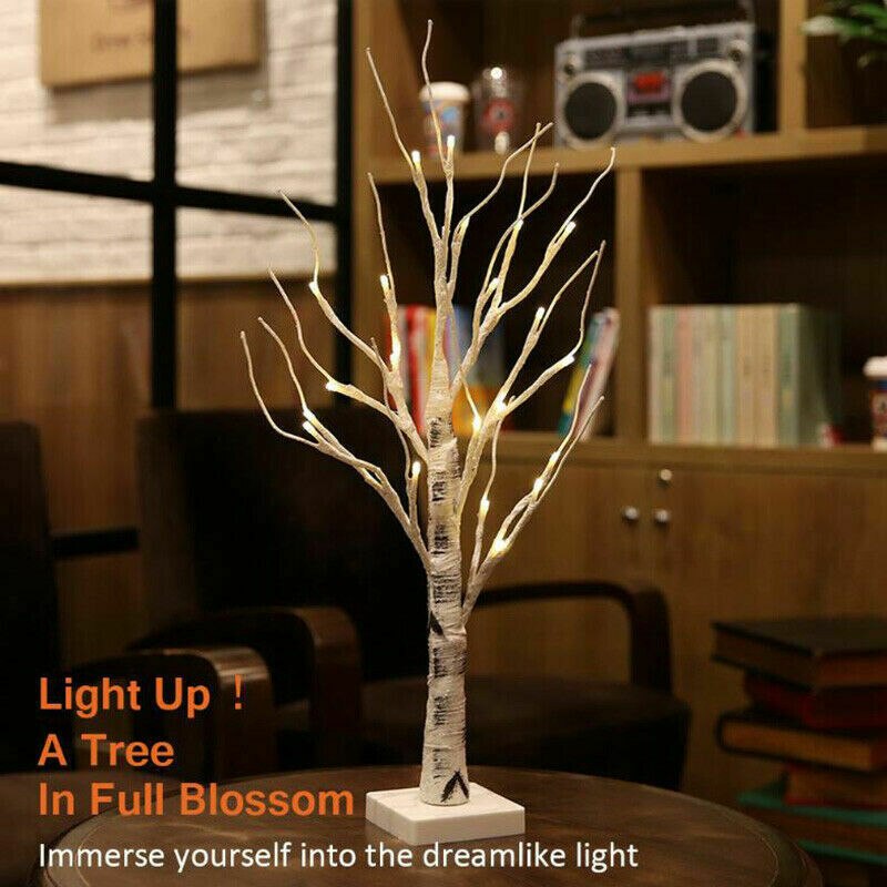 60cm Easter Tree With 24 LED Lights White Light Up Mini Twig Tree Lamp Decorations for Hanging Easter Eggs Hang Ornaments