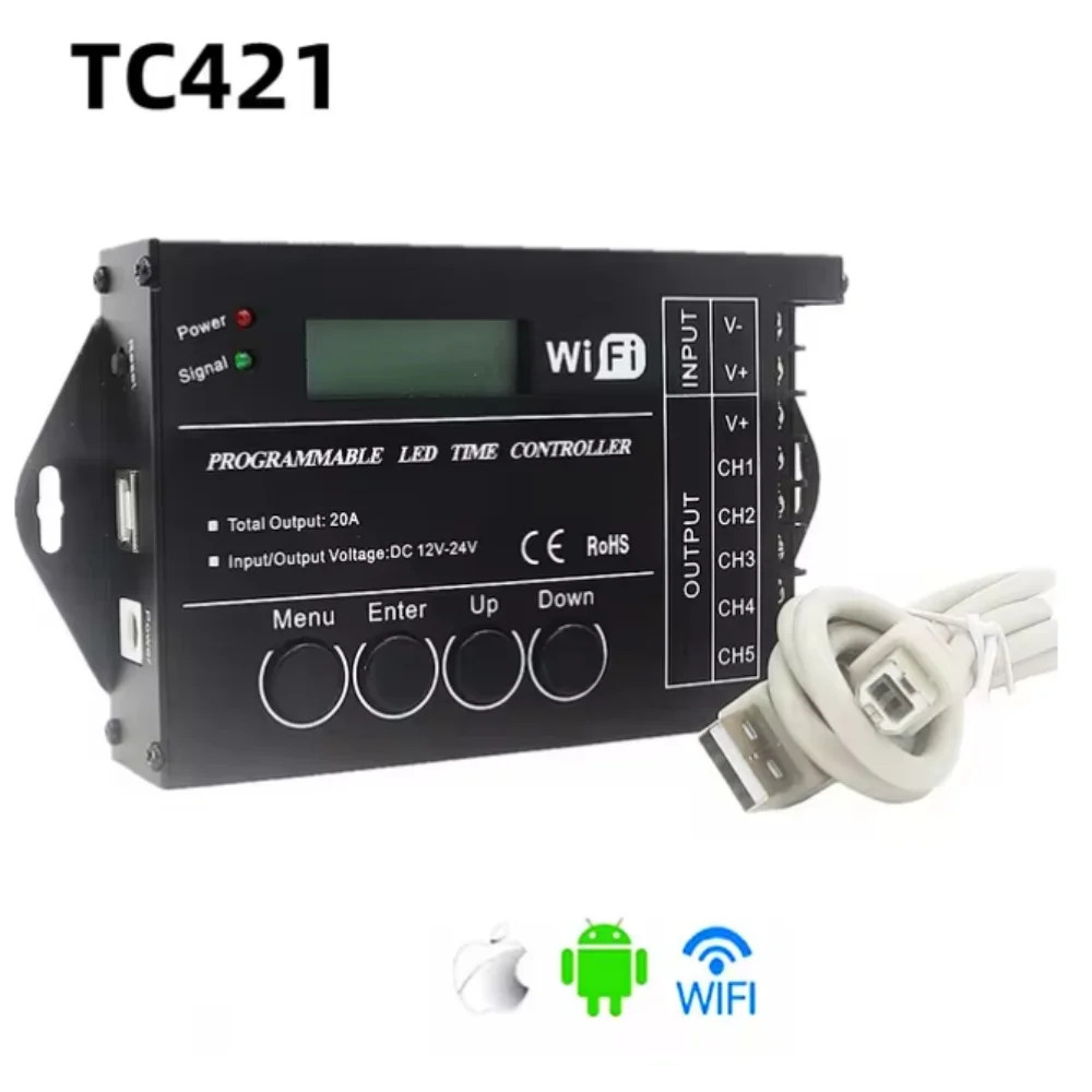 Programowalny sterownik czasowy  tc420 tc421 nl502 wi-fi aplikacja komputerowa sterowanie 12v-24v 20a 5ch cct ściemniacz rgb rgbw sterownik taśmój doprowadziło: Jasnozielony