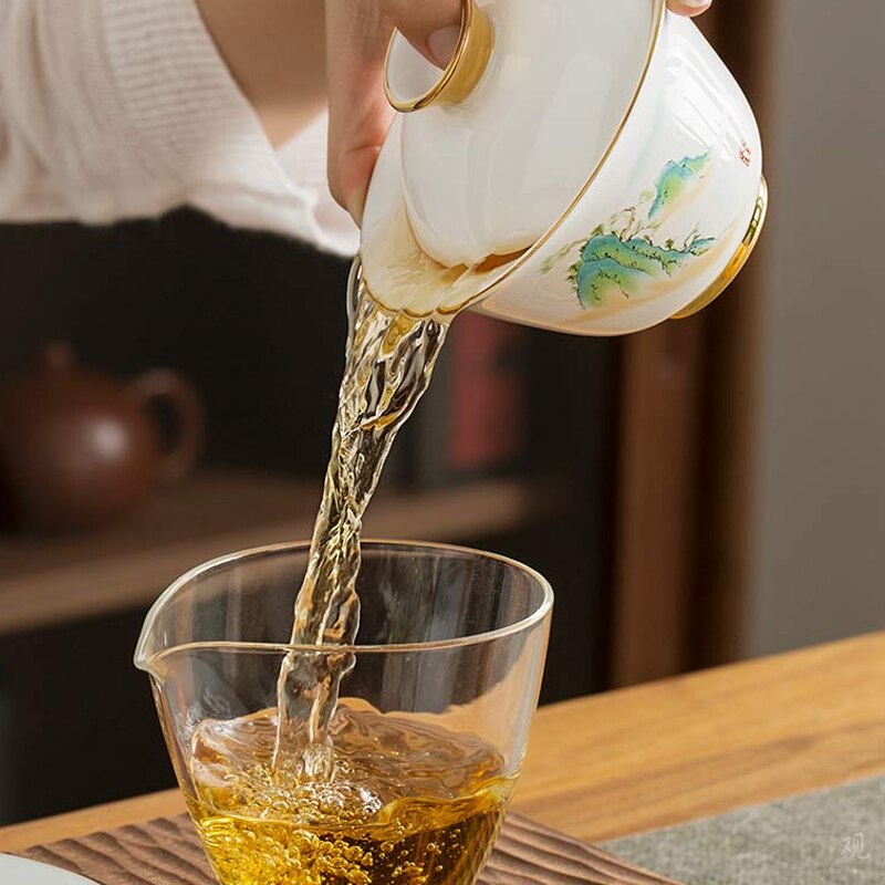 160ml teskål jade vit keramik terrin porslin teservis kopp med fat lock kit handgjorda berg rådjur gaiwan drinkware