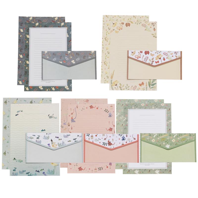 Sobres con estampado de flores y papel de letras, Kit de sobres de papelería para escritura encantadora, 5 Juegos/45 Uds., colores variados: Assorted Color 1