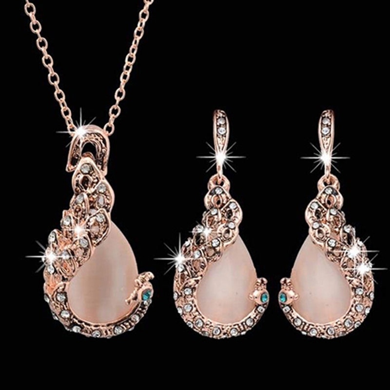 3pcs/set Jewelry Sets Women Waterdrop Rhinestone Pendant Necklace Hook Earrings Jewelry Set