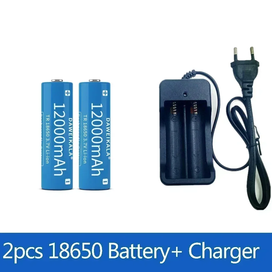 18650 battery 3.7V 12000mAh rechargeable Li-ion battery for Led flashlight Torch batery lithium battery charger: black