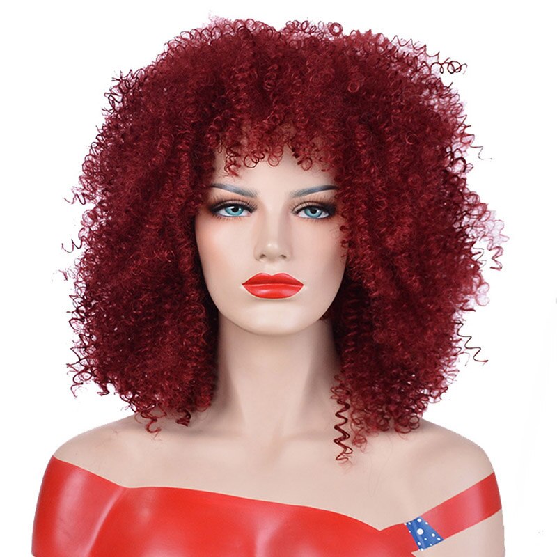 MSIWIGS Brown Synthetic Kinkly Curly Wigs for Women Black Short Afro Wig with Bangs Heat Resistant: Red