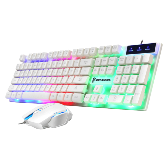 Gaming toetsenbord muis gamer regenboog achtergrondverlichting usb bedraad ergonomisch toetsenbord mechanisch gevoel voor thuiskantoor pc computer: Wit