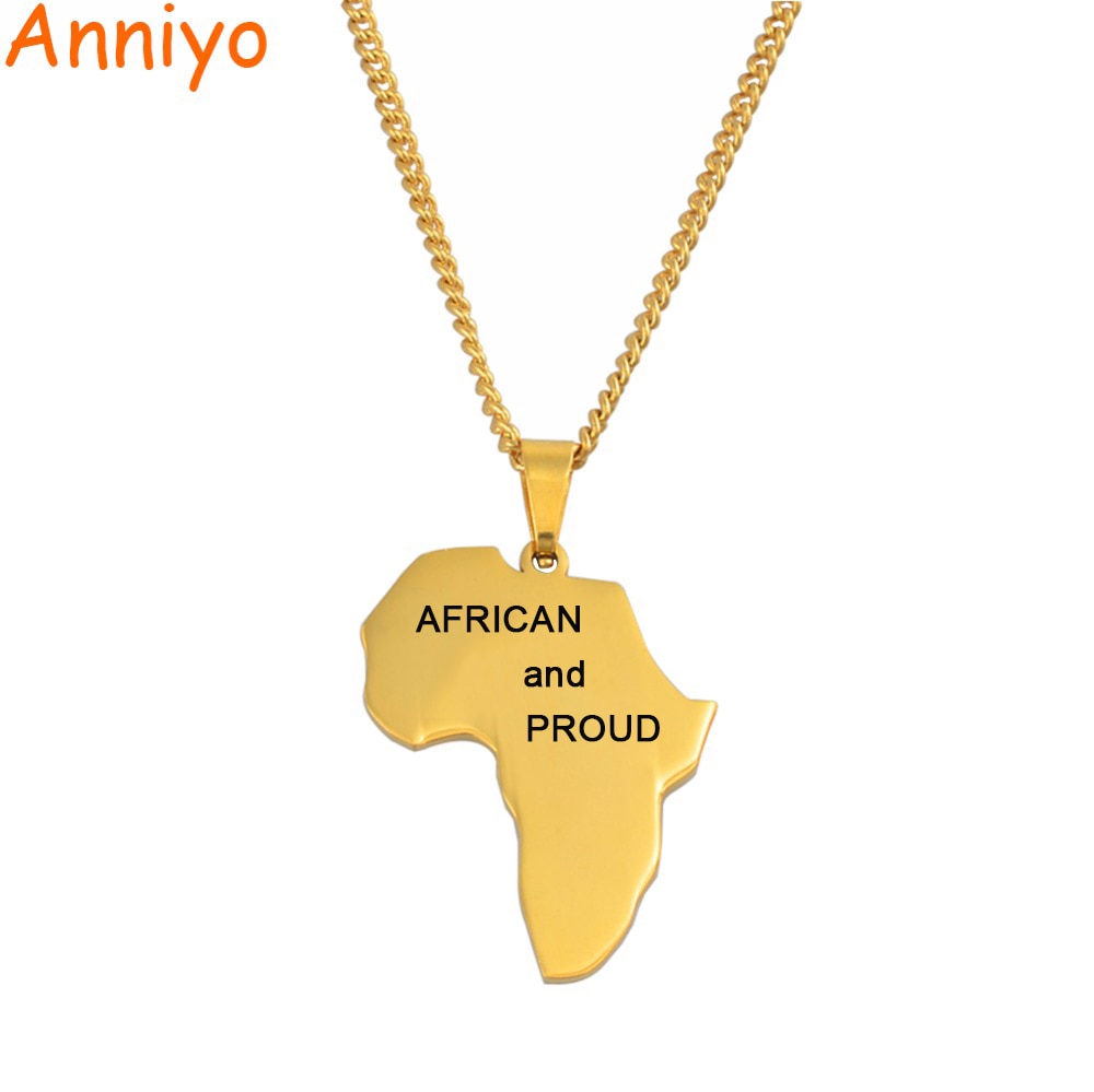 Anniyo "AFRIKANISCHE und STOLZ" Afrika Karte Anhänger Halsketten für Frauen Mädchen Edelstahl Afrikanische Karten Schmuck #055121P