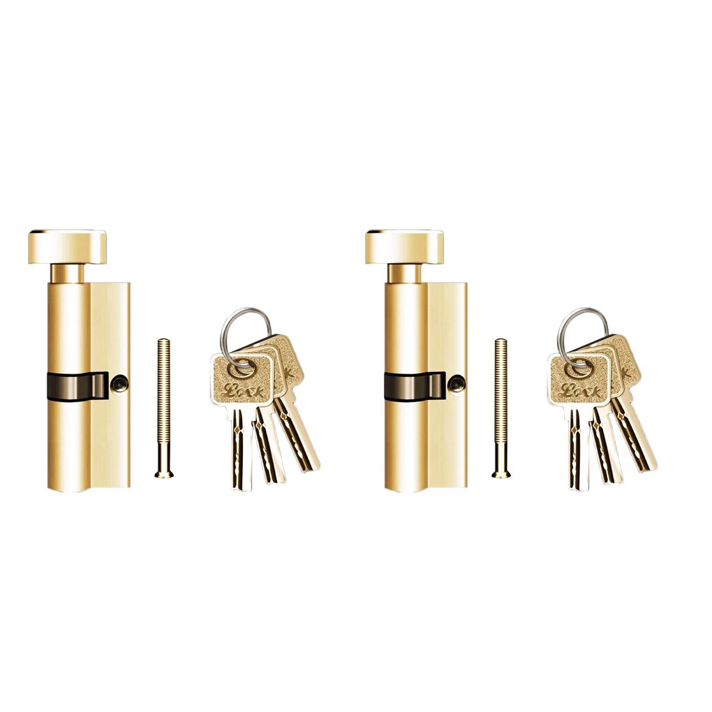 2pcs Thumb Revolving Door Lock Household Room Door Brass Lock Cylinder Tamper-Proof Anti-Drilling Universal Door Lock Hardware: Gold