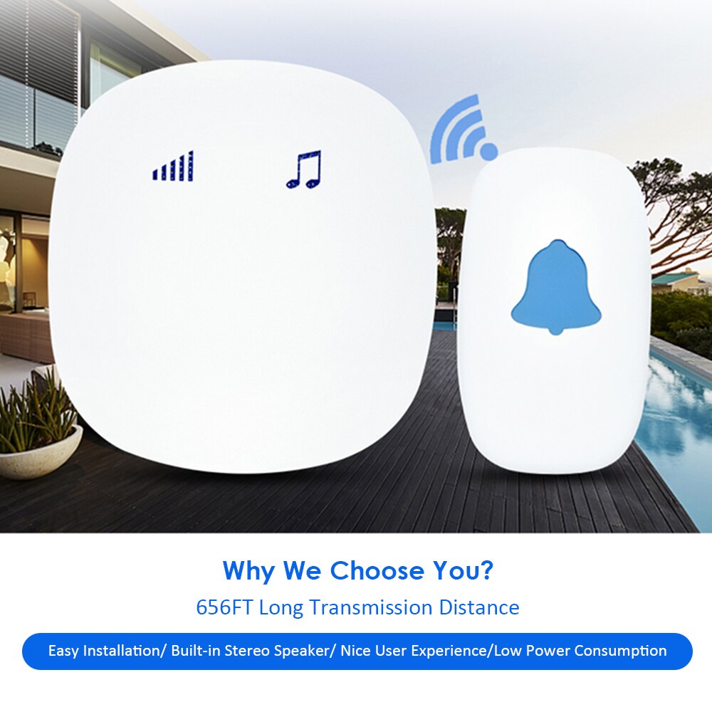 Draadloos Gevoelige Aanraken Deurbel Met 35 Melodieën 5 Niveaus Verstelbare Ingebouwde Luidspreker 656Ft Lange Transmissie