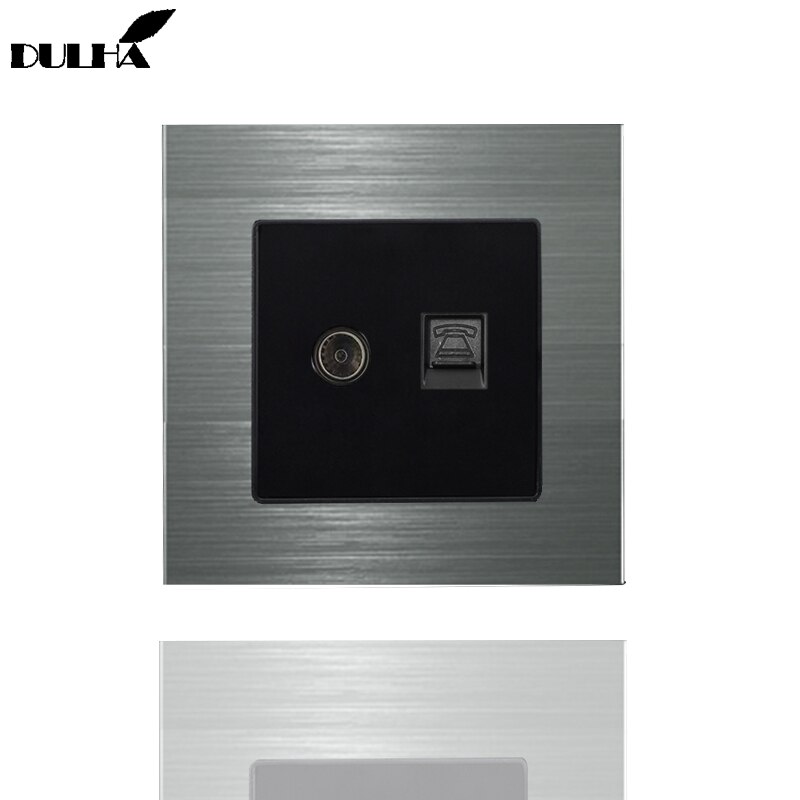 Luxurious Brushed Aluminum Panel Telephone & Television Wall Socket Electrical TV Aerial Socket + RJ11 Jack Plug TEL Outlet