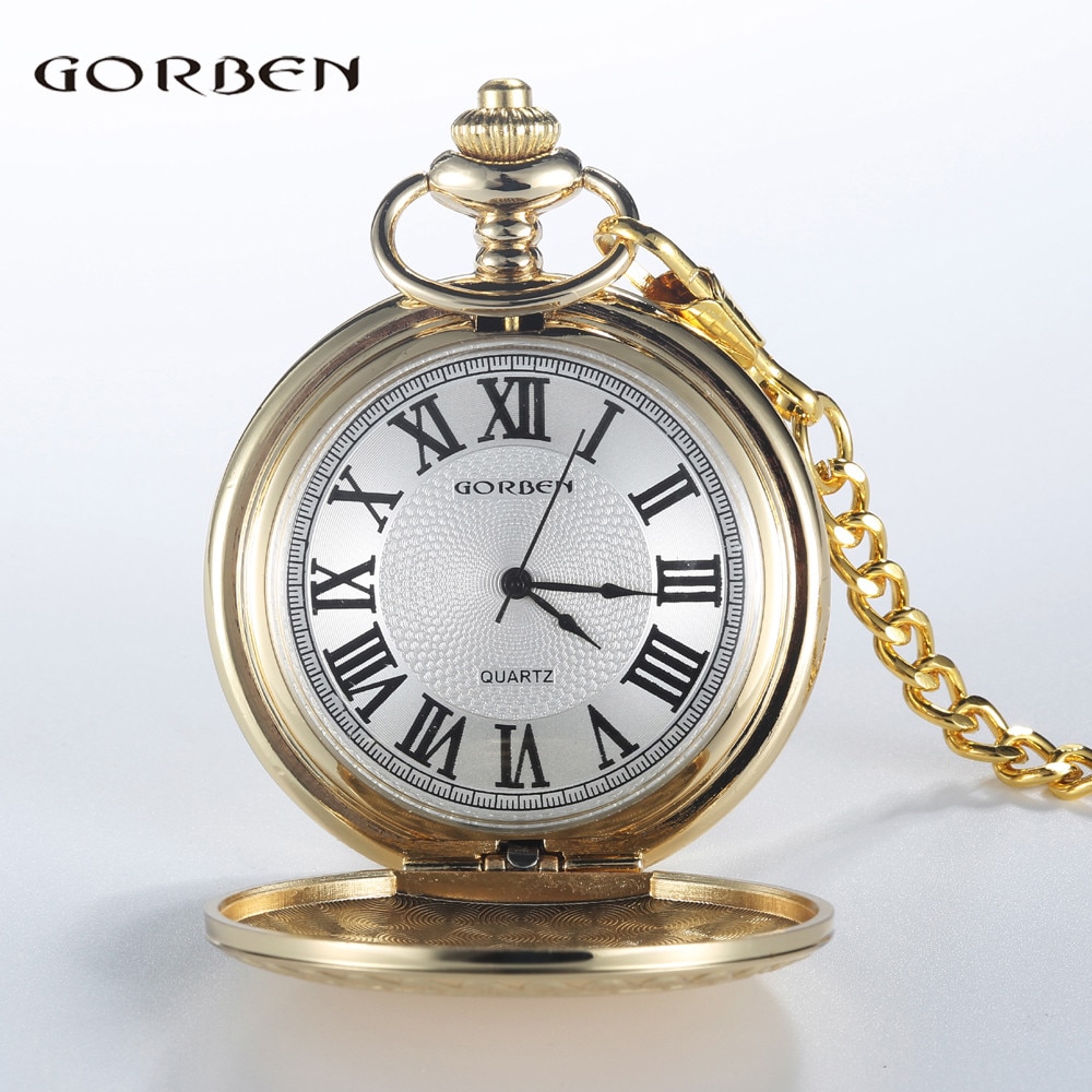 Vintage Luxe Gouden Zilveren Quartz Zakhorloge Romeinse Cijfers Wijzerplaat met Fob Chain Mannen Vrouwen Horloges Ketting Klok Beste