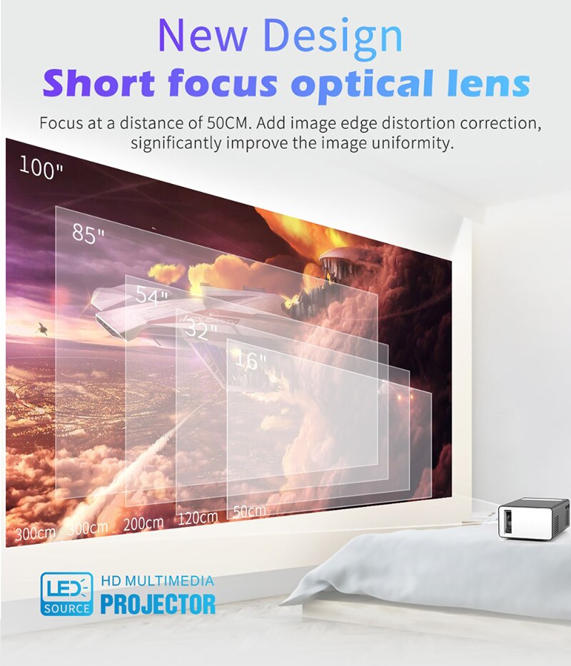 T300 led mini projector ondersteunt 1080p hdmi usb home mediaspeler 24-80 inch 240-1080p led display mini projector