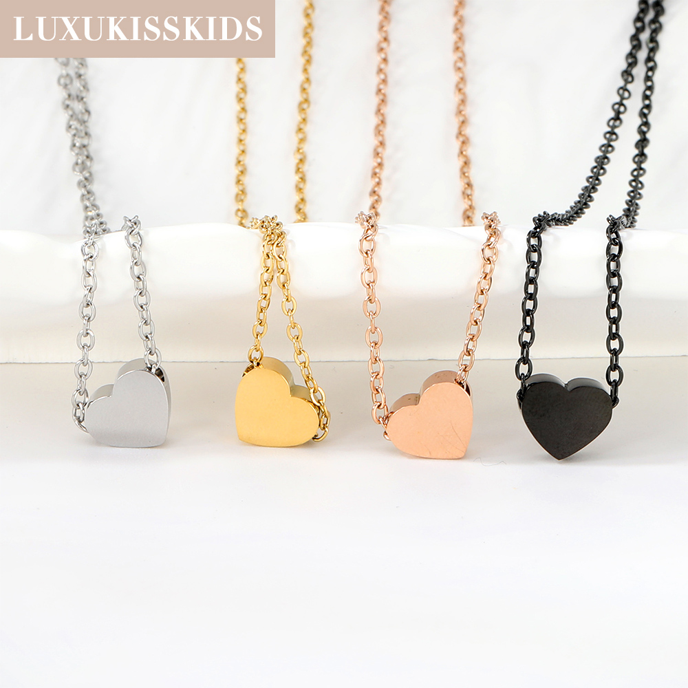 LUXUKISSKIDS-collar con colgante de corazón Simple para ti, Gargantilla de clavícula con corazones negros de acero inoxidable con forma de amor pequeño, joyería
