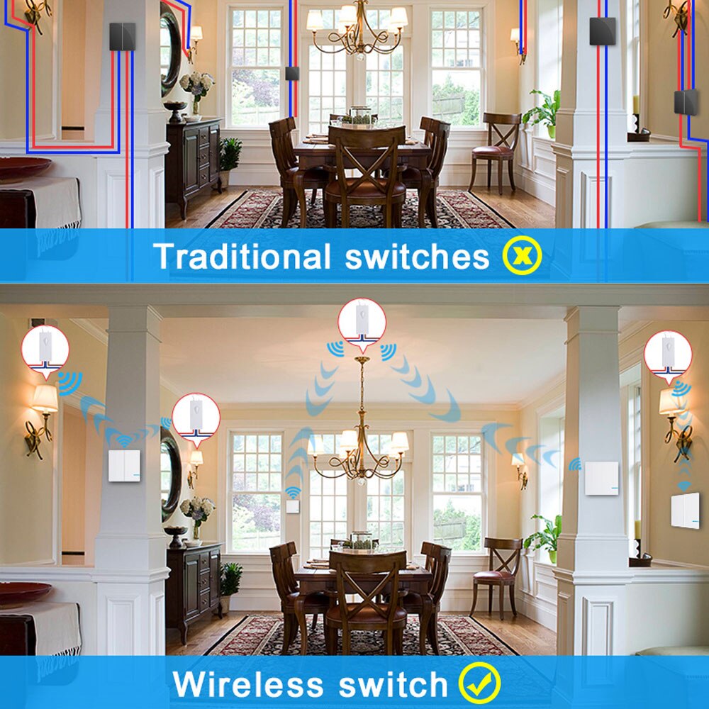 Benexmart Tuya WiFi Switch with Kinetic Wireless Remote Control Alexa Echo Google Home Voice Control Wall Switch No Need Battery