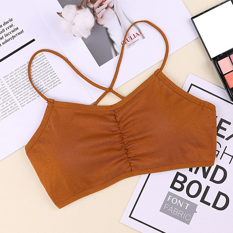 Summer Girls Wireless Bra Underwear Tops Women's Stretchy Wrap Tube Top Bandeau Cropped Tanks For Girls: Khaki