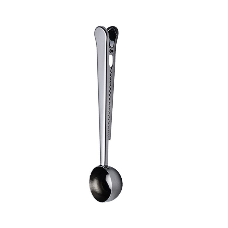 2-in-1 Coffee Scoop, Stainless Steel Long Handled Tea Spoon with Bag Clip: Silver