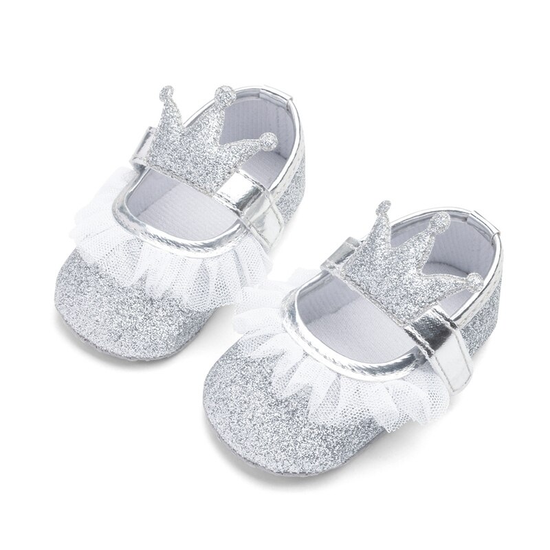 Toddler baby piger prinsesse blonder krybbe sko krone nyfødte prewalker blød sål sneakers afslappet: Sølv / 11