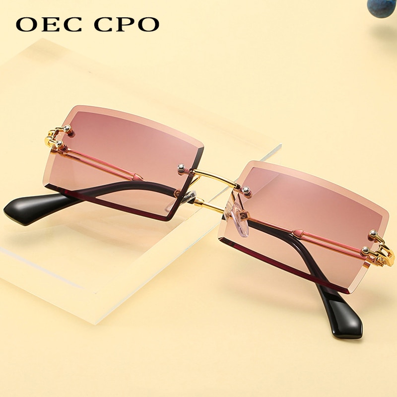 Oec cpo populære rammeløse rektangel solbriller kvinder mænd nuancer legeringsbriller  uv400 o264