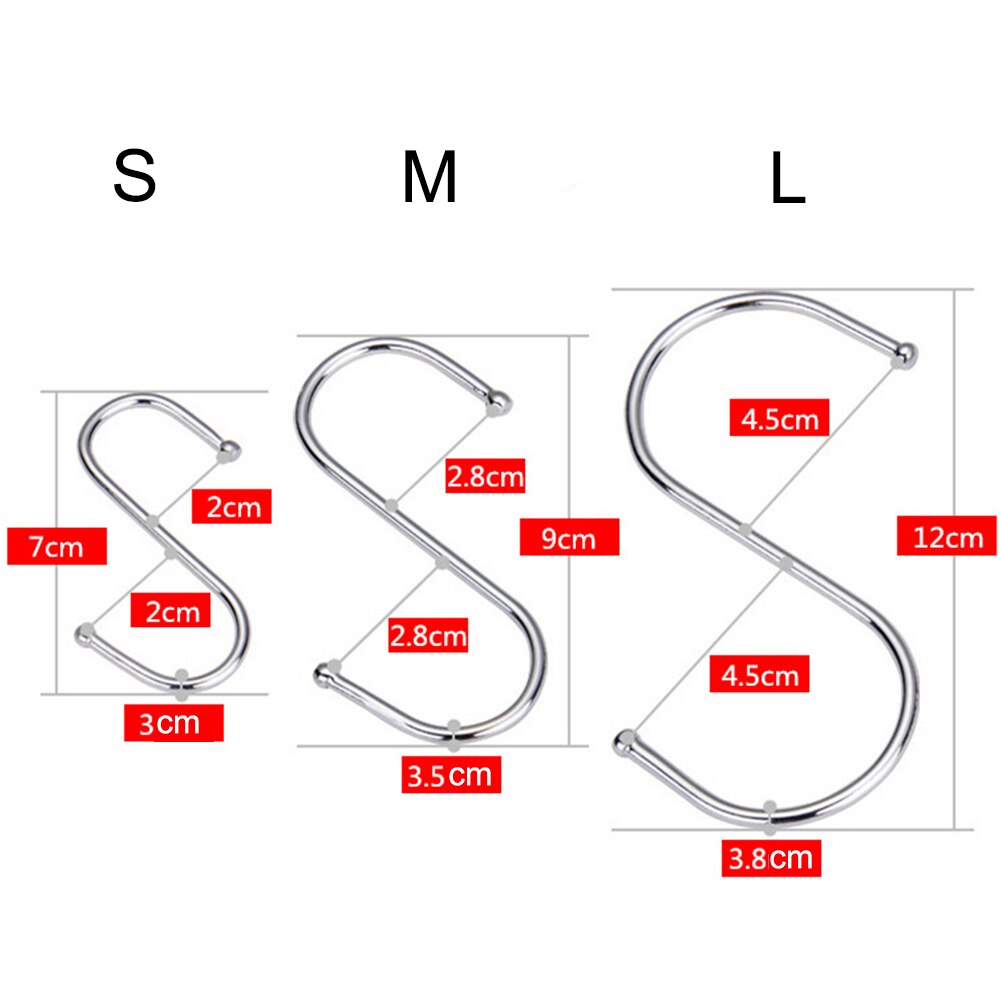 Gancho colgante de acero inoxidable en forma de S de 10 Uds. Para colgar ropa de cocina