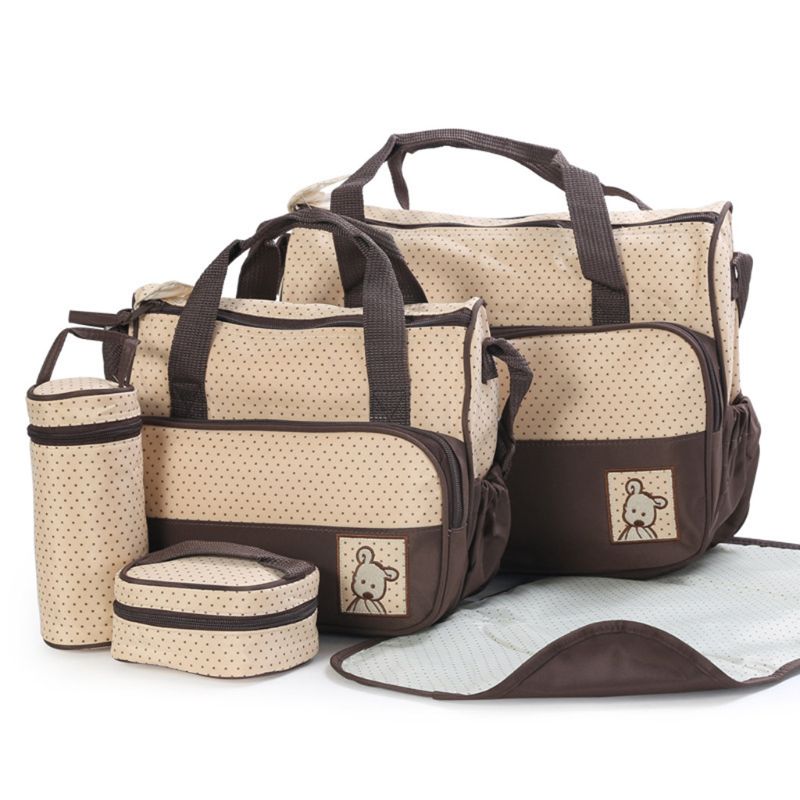 Baby Changing Diaper Bag Portable Nappy Basket Storage 5 Pcs Multifunctional Set Maternity Mummy Handbag Bottle Holder: 9FF1001434-BN