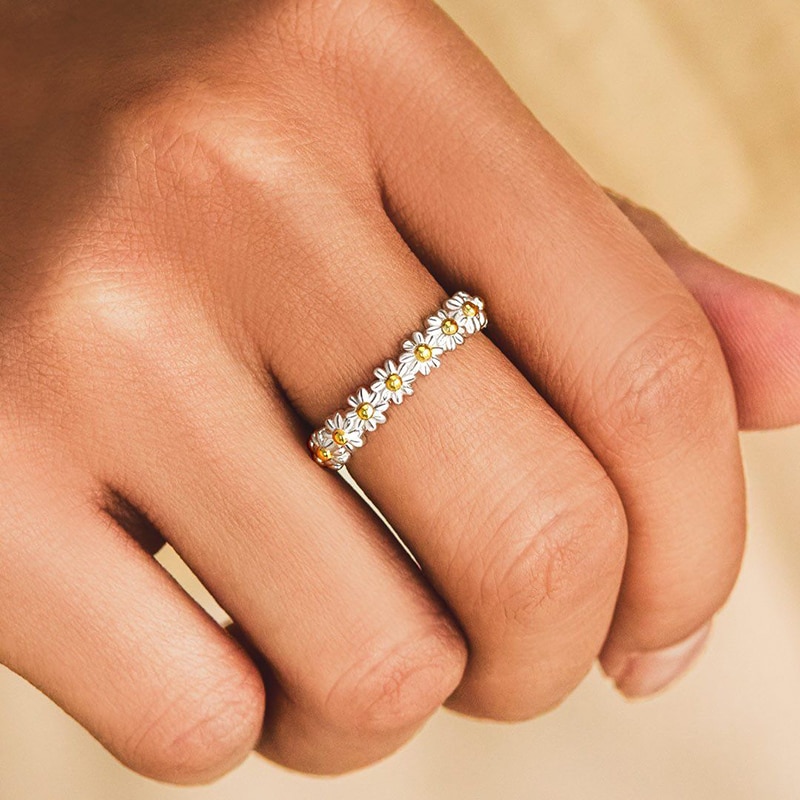 Jahrgang Gänseblümchen Blume Ringe Für Frauen Koreanische Stil Verstellbare Öffnung Finger Ring Braut Hochzeit Engagement ErkläSprosse Schmuck Gif