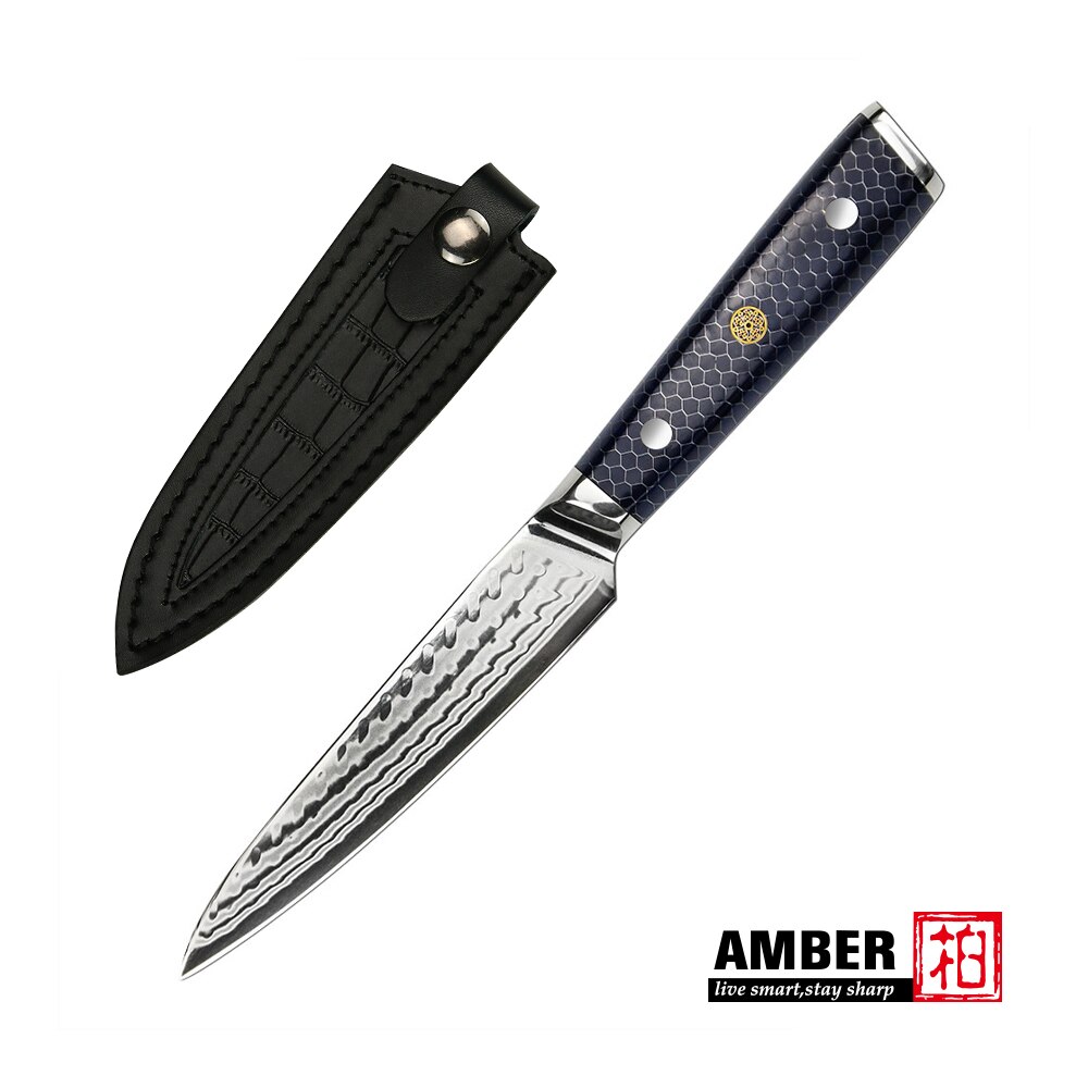 AMBER AUS10V Core Croco Pattern Knife With 2 Tones Blue Honey Comb Resin Chef Cleaver Kiritsuke Nakiri Santoku Ultral Sharp Cook: Utility Sheath