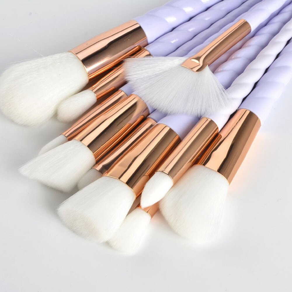 Ensemble de 10 pinceaux de maquillage licorne pour fond de teint, poudre, fard à paupières, sourcils, outils cosmétiques