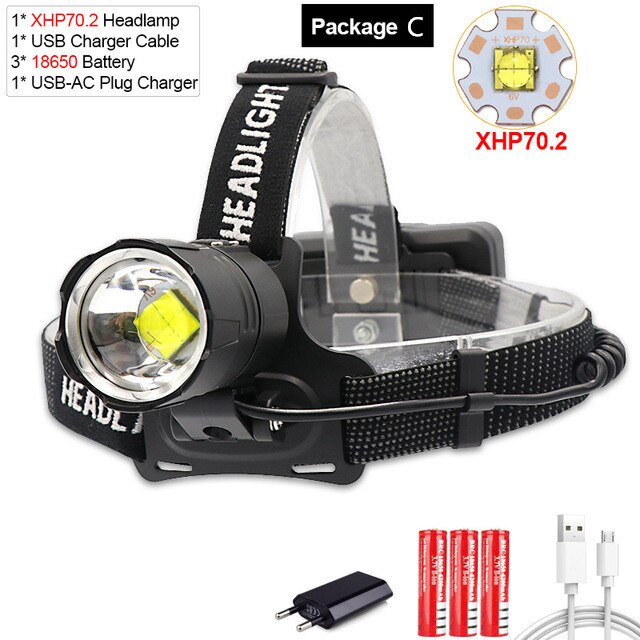 100000LM XHP70.2 LED Scheinwerfer XHP70 Gelb Weiß LED Scheinwerfer Angeln Camping Zoomen USB Aufladbare Taschenlampe Verwenden 3*18650 batterien