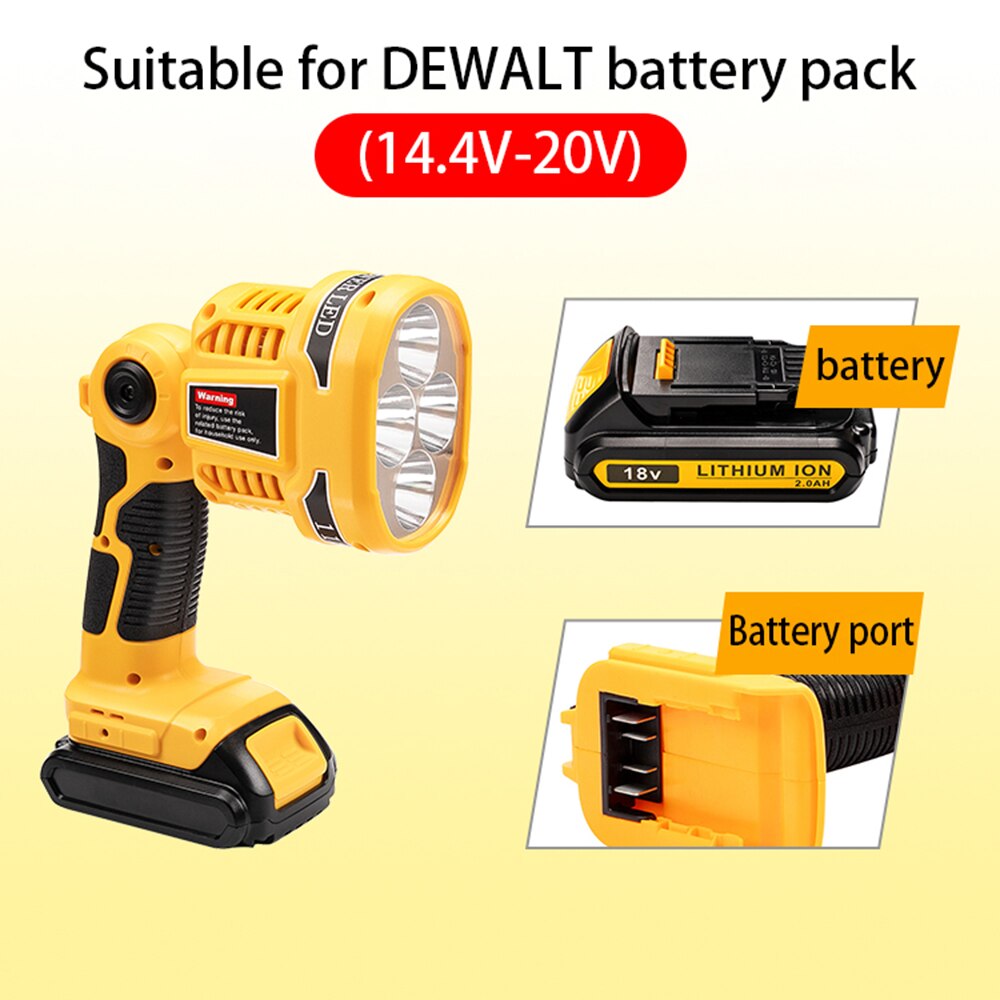 WAKYME LED sans fil torche travail lumière Camping lanterne lampe de poche Portable lampe à main projecteur extérieur pour Dewalt DCL040N 18V