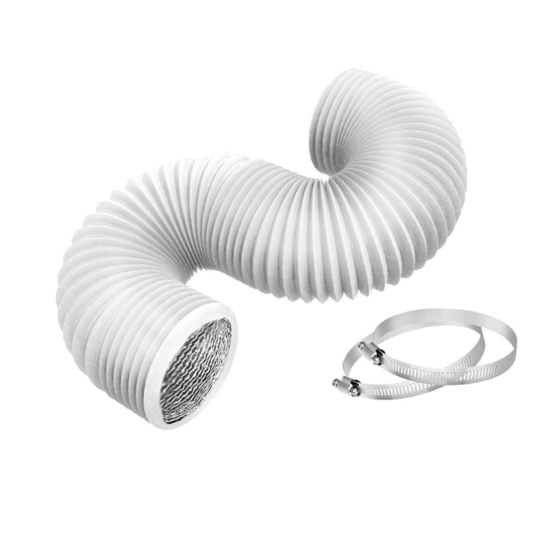 Kanalschlauch, Trockner-Entlüftungsschlauch mit 2 Klemmen, flexibler PVC- und Aluminiumkanal für Heizung, Kühlung, Belüftung und