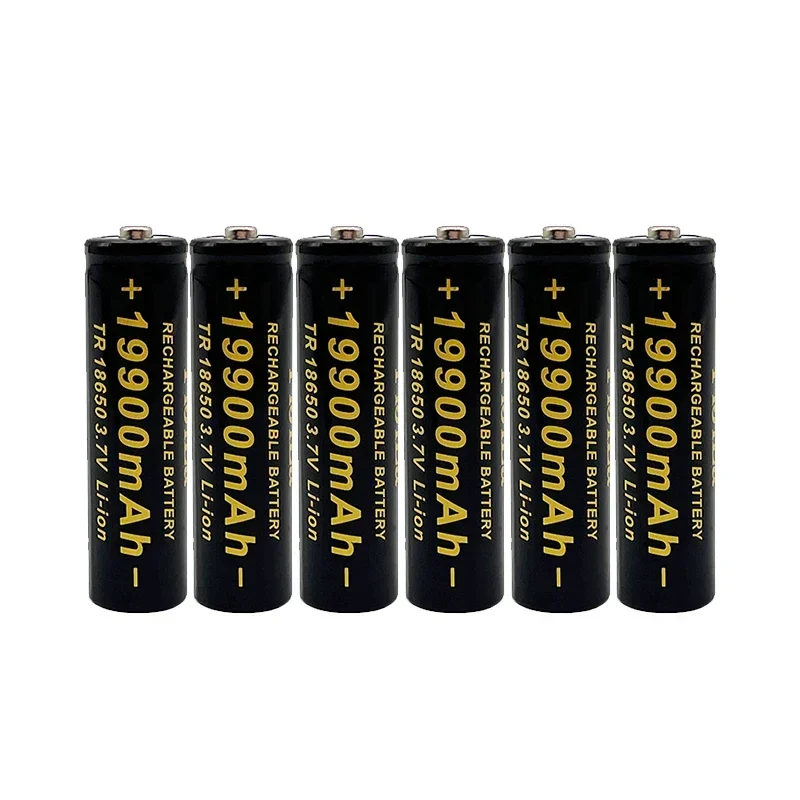 100% 18650 battery 3.7V 19900mAh rechargeable lithium ion battery with Led flashlight charger Toy battery + Charger: black