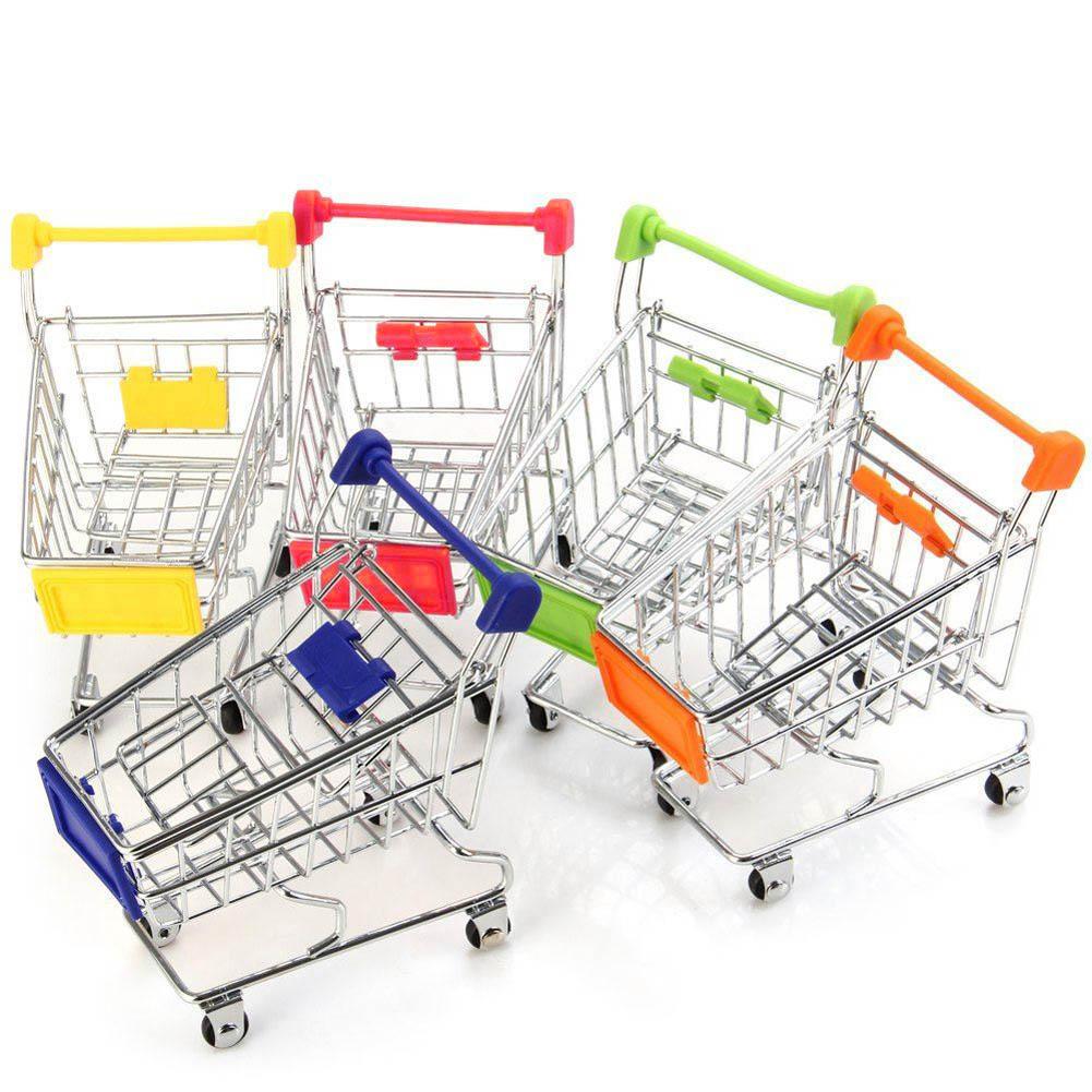 Mini håndkærre i rustfrit stål supermarked shopping børnelegetøj hjælpevogn tilstand opbevaring legetøj telefon madholder sød til børn