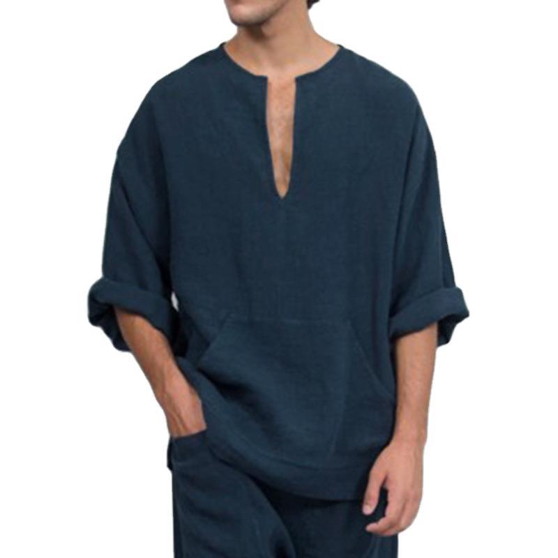 Effen Chinese Stijl Kleding Voor Mannen Lange Mouw Linnen Kung Fu Outfit Leisure Losse T-shirt Tang Tops Oosterse Kostuums Shirts