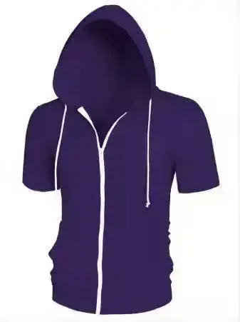 Herr casual tröjor kortärmade hoodies jacka enfärgad smal dragkedja herr sporttoppar bekväma friluftskläder för män: S / Lila