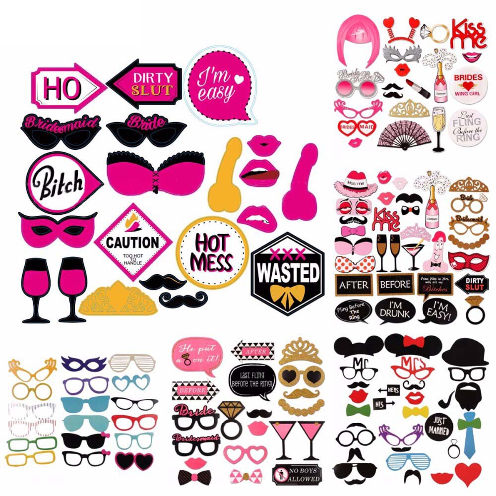Funny Birthday Photo Booth Props DIY Mr Mrs Wedding Groom Bridal Party Decor Baby Shower Bride To Be Bride Team Shooting Props