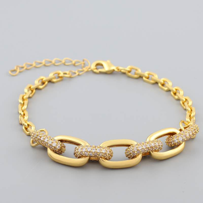 Femme Micro Pave Strass Koperen Vergulde Chunky Ketting Armband Mode-sieraden Voor Vrouwen Punk Birthday Party: Default Title