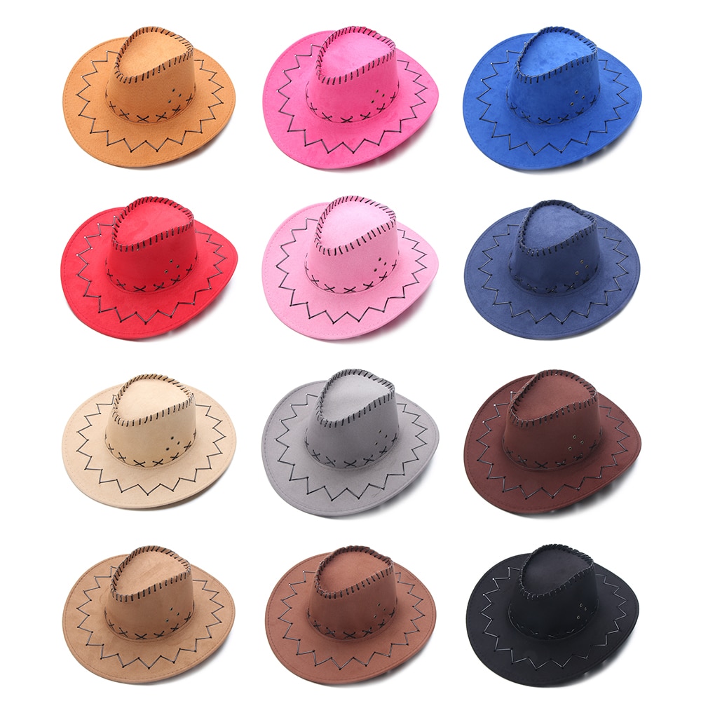 1pc vintage cowboy jazzhat western stil ruskind bredskygge jazz filt fedora kasket fancy dress tilbehør til mænd kvinder
