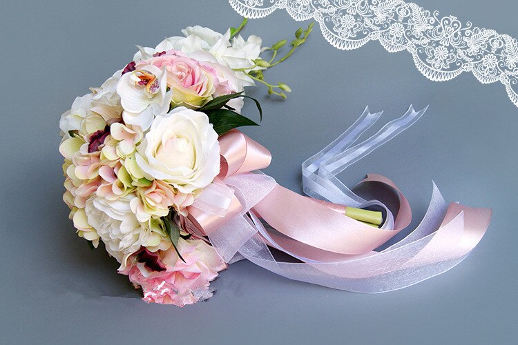 AYiCuthia Waterfall Pink white Wedding Flowers Bridal Bouquets Artificial Wedding Bouquets Rose S11