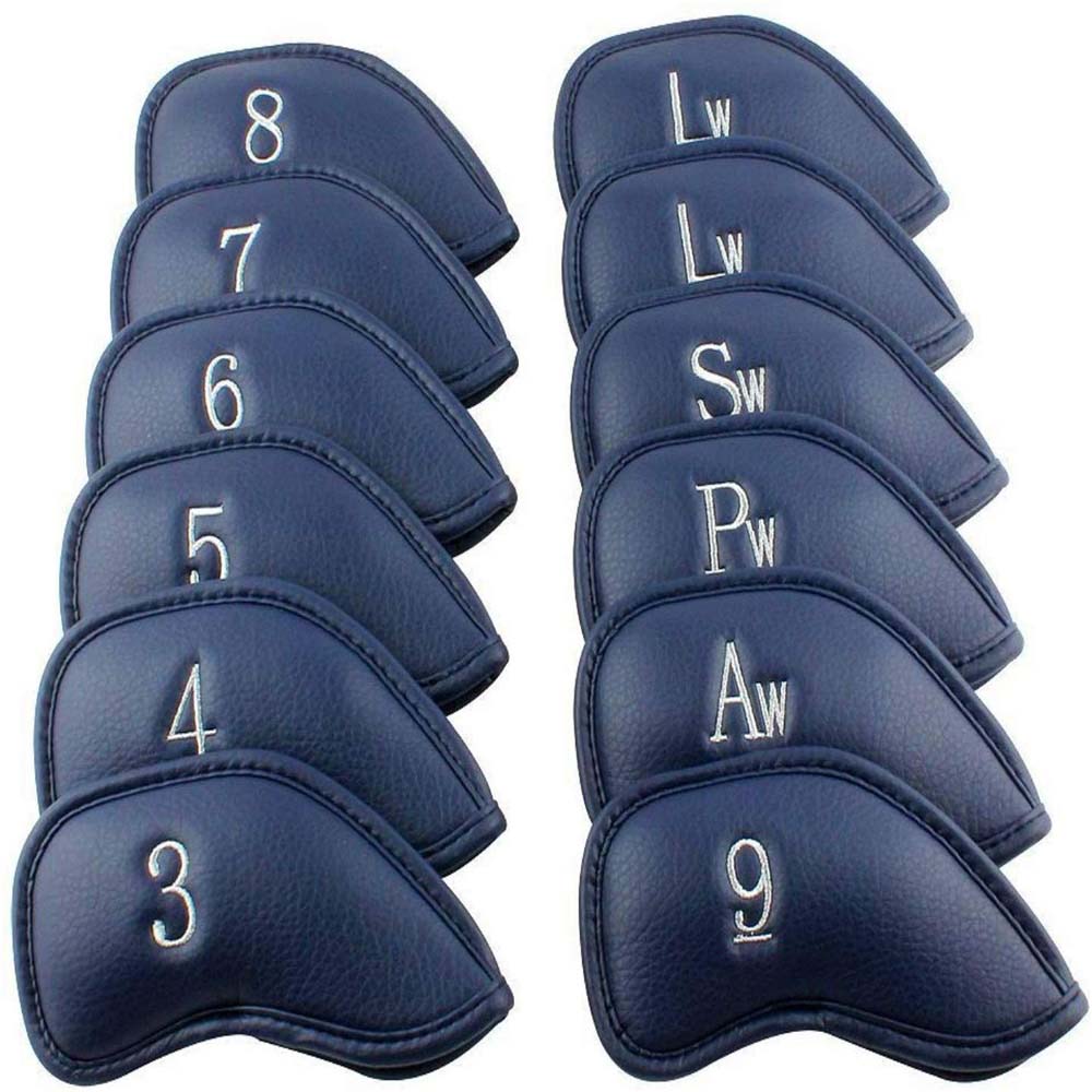 Golf Iron Head Covers PU Leather12 Pcs Velco Club Headcovers Protect Set Golfer